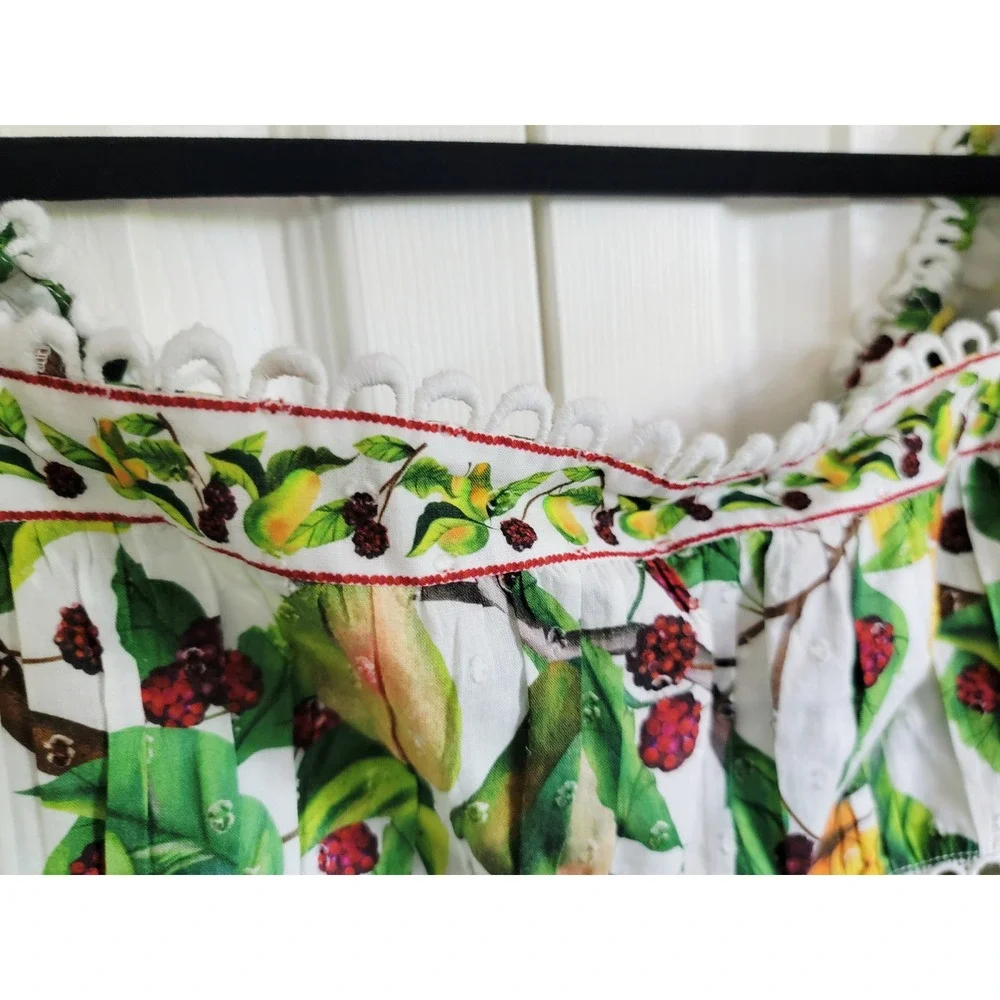 Farm Rio Women's Puff Sleeve Lace Up Back Fruit Orchard Blouse XS NWT‎ RV $165